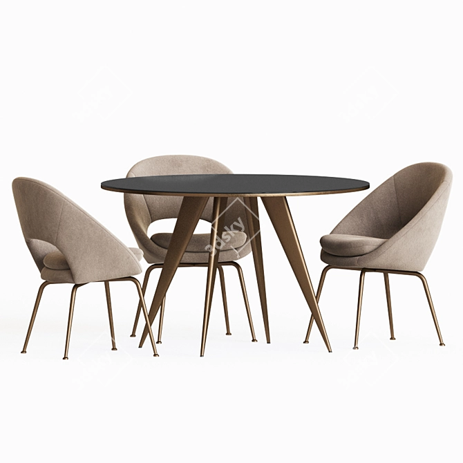 Arden Round Dining Set: Elegant Table & Orb Chairs 3D model image 3