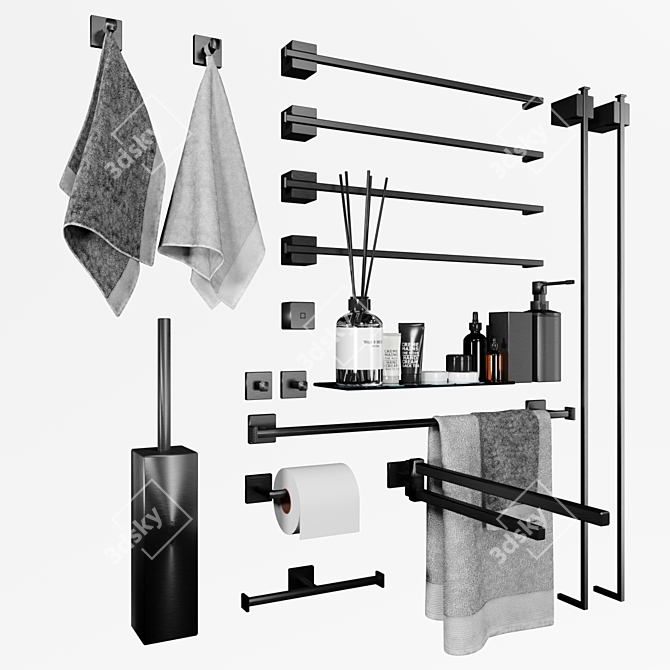 Elegant Black Bathroom Accessories 3D model image 1