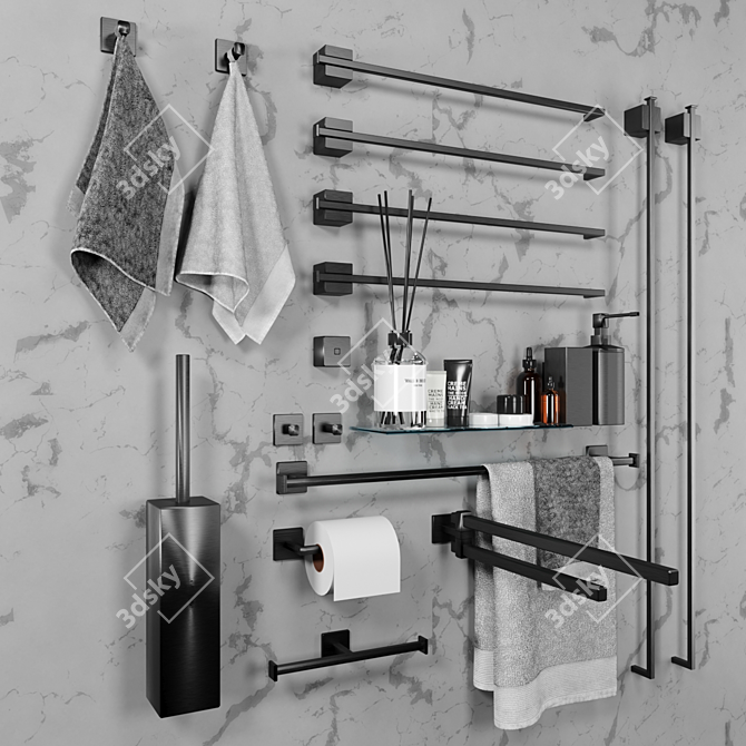 Elegant Black Bathroom Accessories 3D model image 2