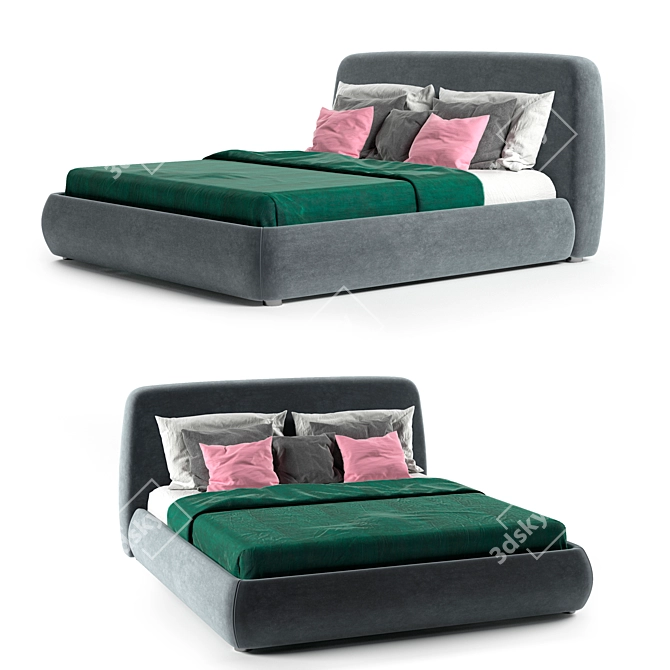 Elegant Ophelia Bed in Velvet 3D model image 1