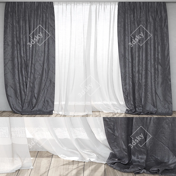 Elegant White Sheer Curtains 3D model image 4