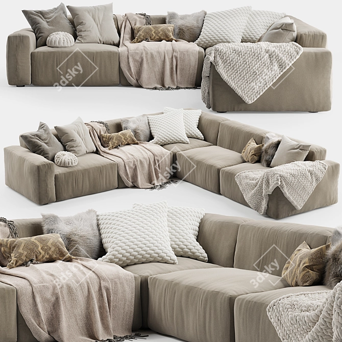 Elise 2 Corner Sofa: Stylish and Comfortable 3D model image 1