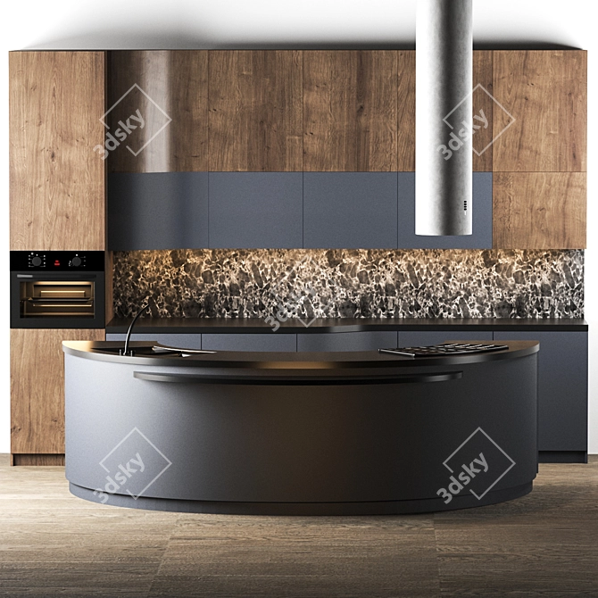 Sleek Curve Island: Modern Kitchen 3D model image 1