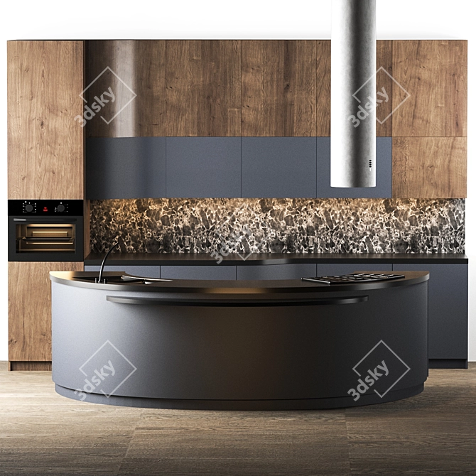 Sleek Curve Island: Modern Kitchen 3D model image 4