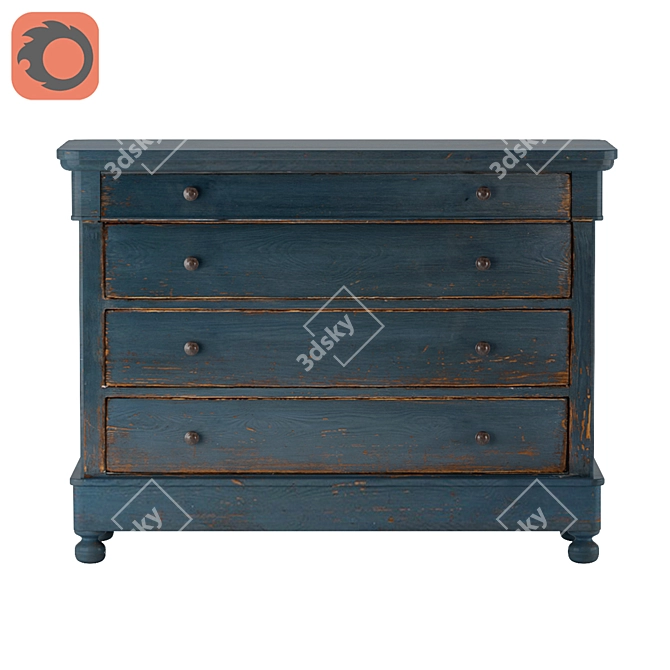 French Blue Waves Cabinet | Sarreid | Stylish Storage Solution 3D model image 2