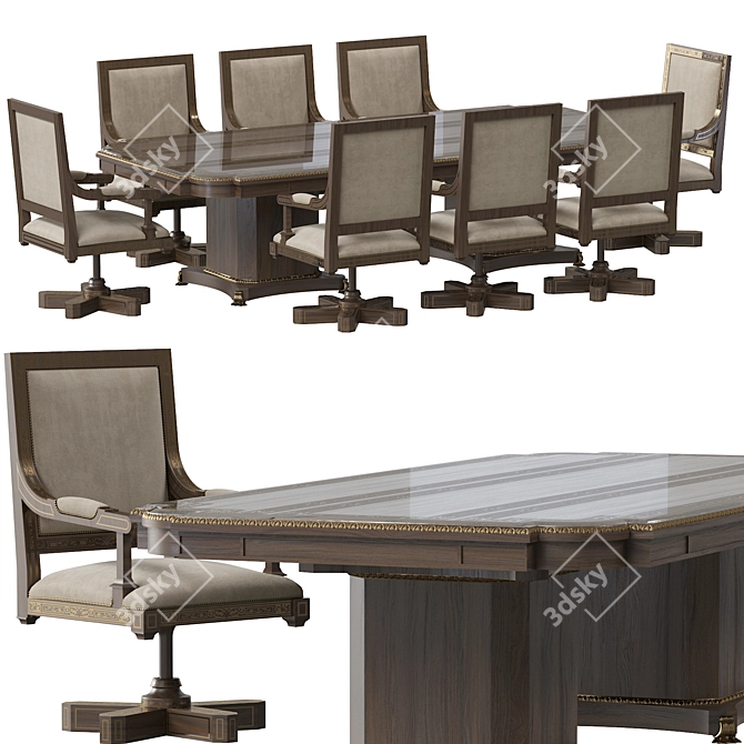 Arabic-inspired Chair & Table Set 3D model image 1