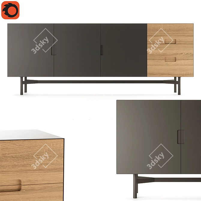 Industrial Style 3-Door LORA Cabinet 3D model image 1