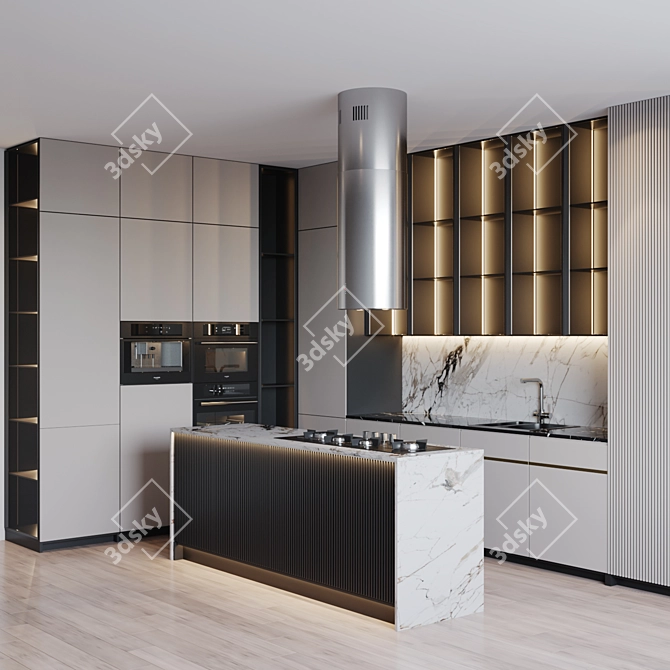 Modern Kitchen Set with Appliances 3D model image 2