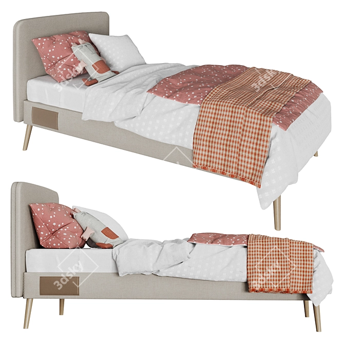 Beige Lydia Bed with Bedding Set 3D model image 1