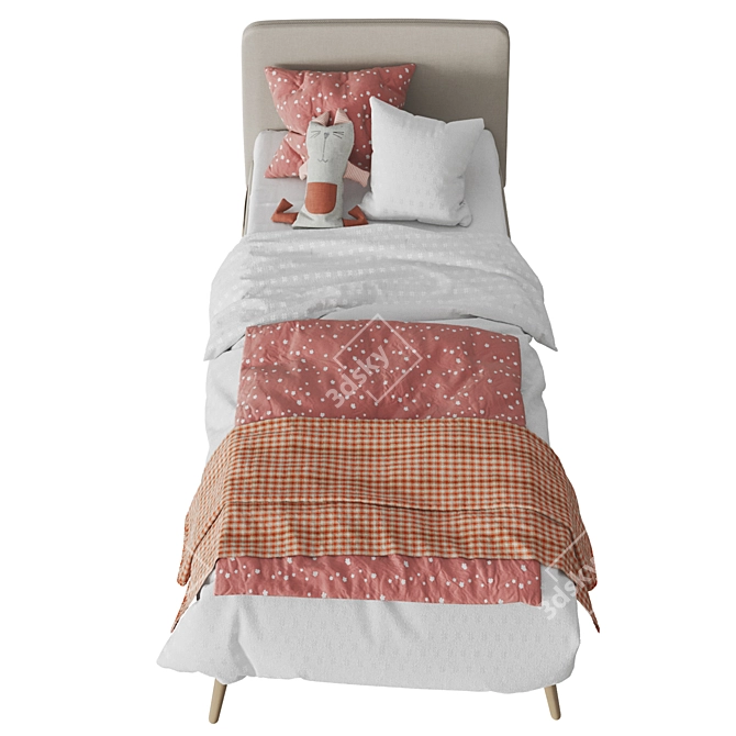 Beige Lydia Bed with Bedding Set 3D model image 2