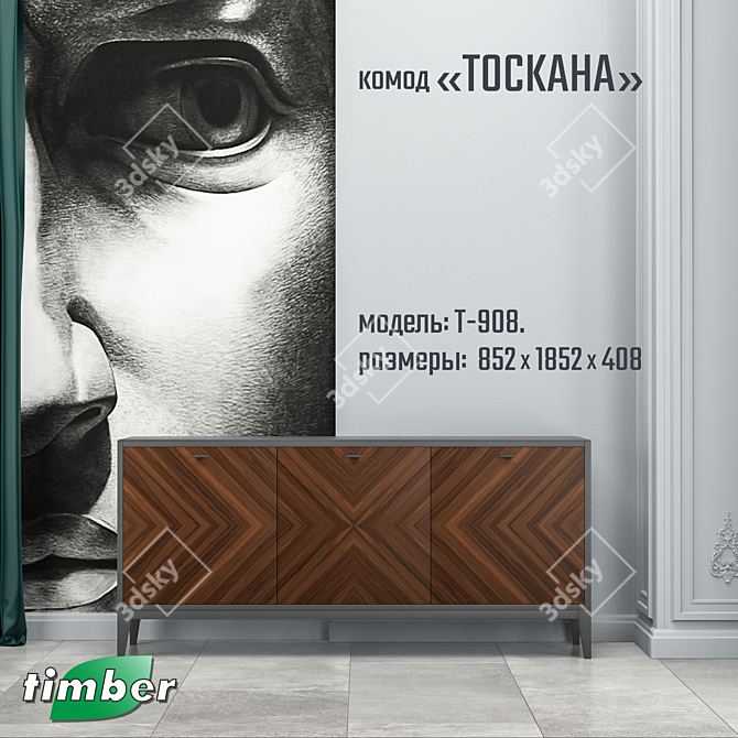 Toscana T-908 Dresser: Elegant Timber-Mebel Storage Solution 3D model image 2