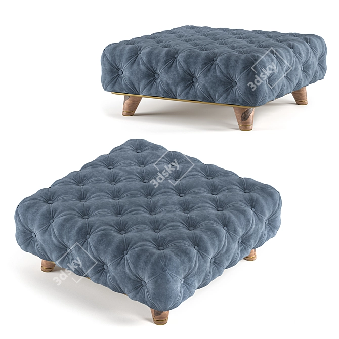 Modern Square Tufted Ottoman-Coffee Table: Elegant Fabric & Carved Wood Combination 3D model image 3