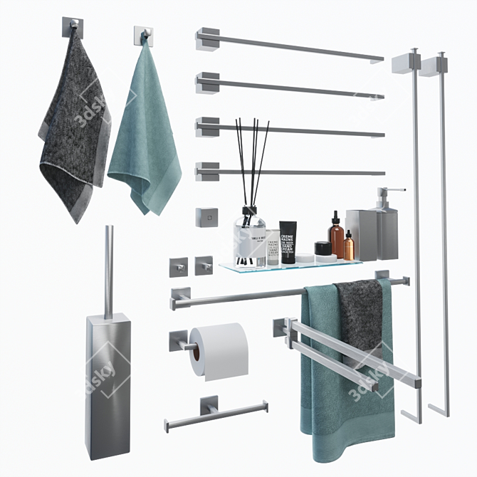Stylish Stainless Steel Bathroom Accessories 3D model image 1