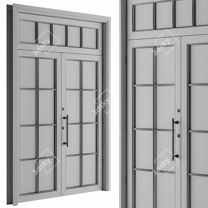 Antique Wooden Glass Door 3D model image 4