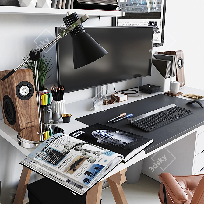 Modern Workspace Set: Furniture, Decor & Tech 3D model image 2