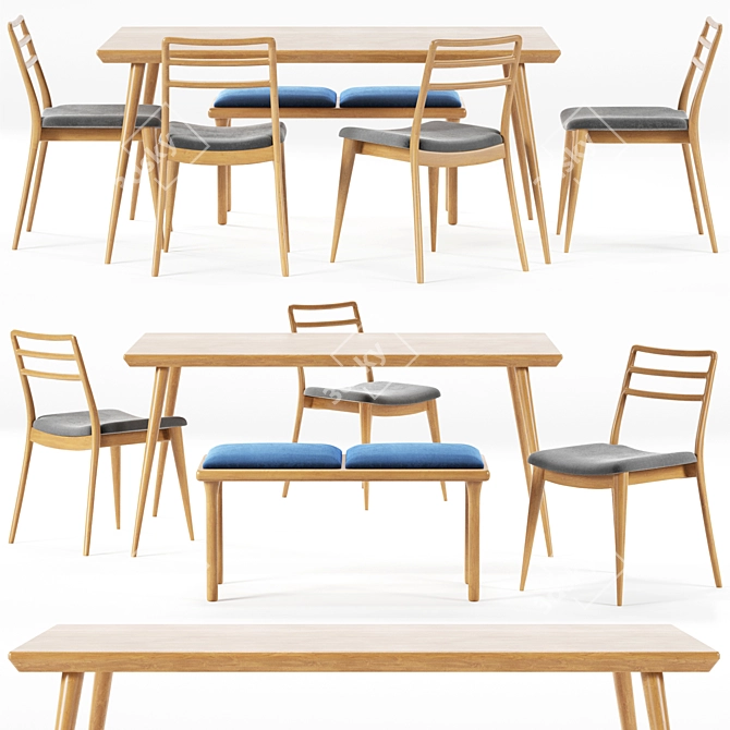 Enzo Dining Table: Georgian Beech Wood, 6-Person Capacity 3D model image 1