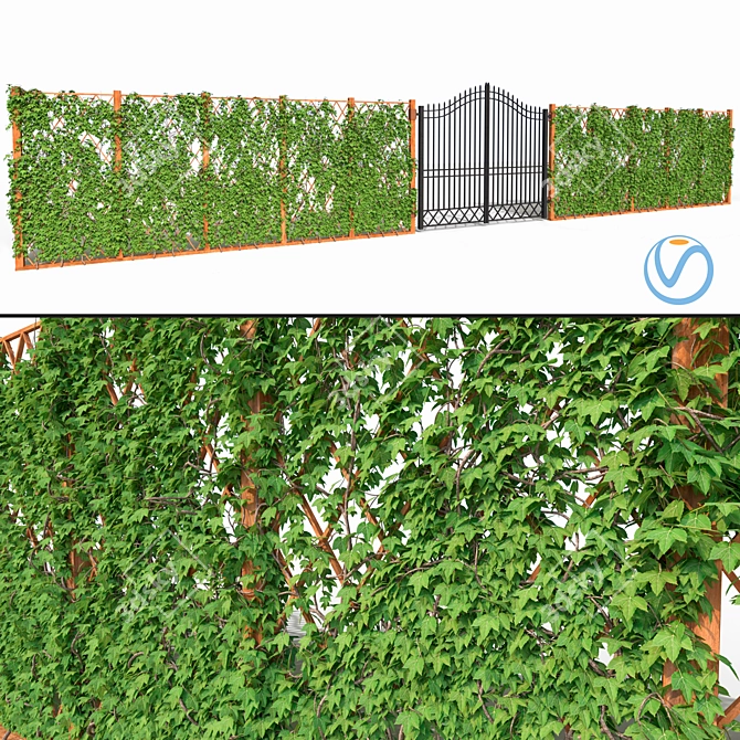 Ivy Fence (V-Ray) - Stunning Sectional Fencing with Gate 3D model image 1