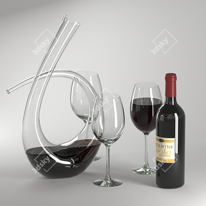 Elegant Wine Set: Bottle, Glass, Decanter 3D model image 1