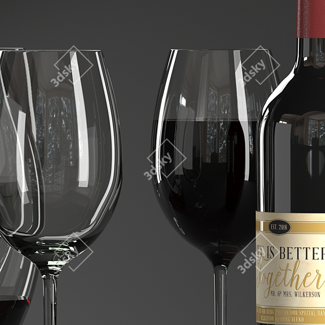 Elegant Wine Set: Bottle, Glass, Decanter 3D model image 3