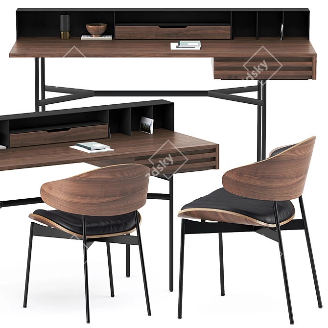 Sleek Harri Desk & Luz Chair 3D model image 2