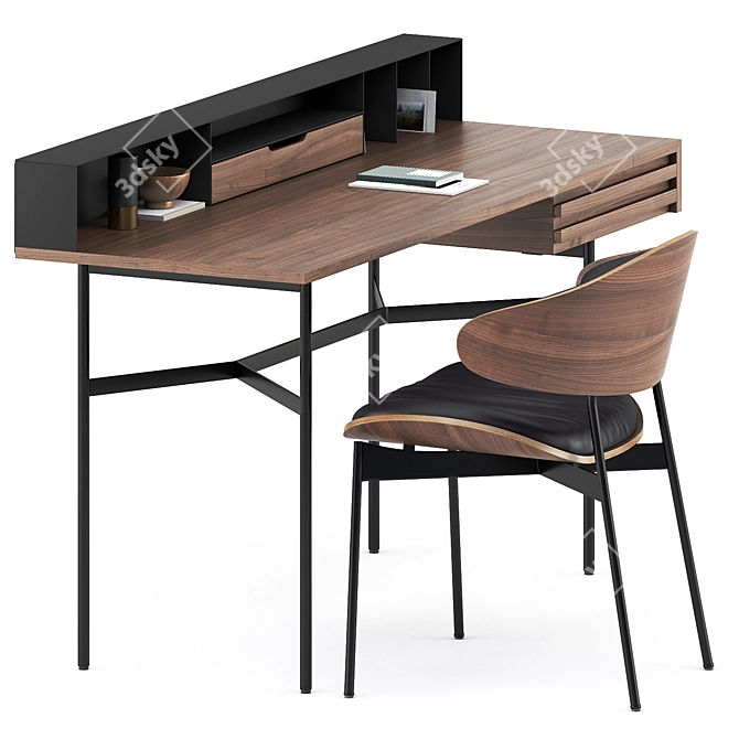 Sleek Harri Desk & Luz Chair 3D model image 3