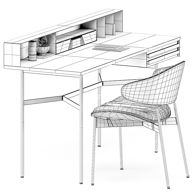 Sleek Harri Desk & Luz Chair 3D model image 5