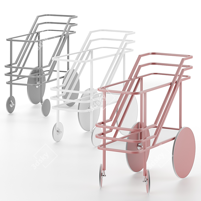 Sleek Steel & Glass Food Trolley 3D model image 2