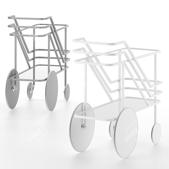 Sleek Steel & Glass Food Trolley 3D model image 3