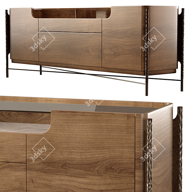 Elegant Shanghai Walnut Sideboard 3D model image 1