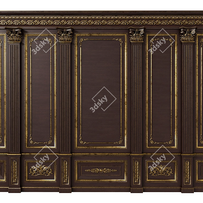 Versatile Wooden Wall Panels: Boiserie INT-030 3D model image 2