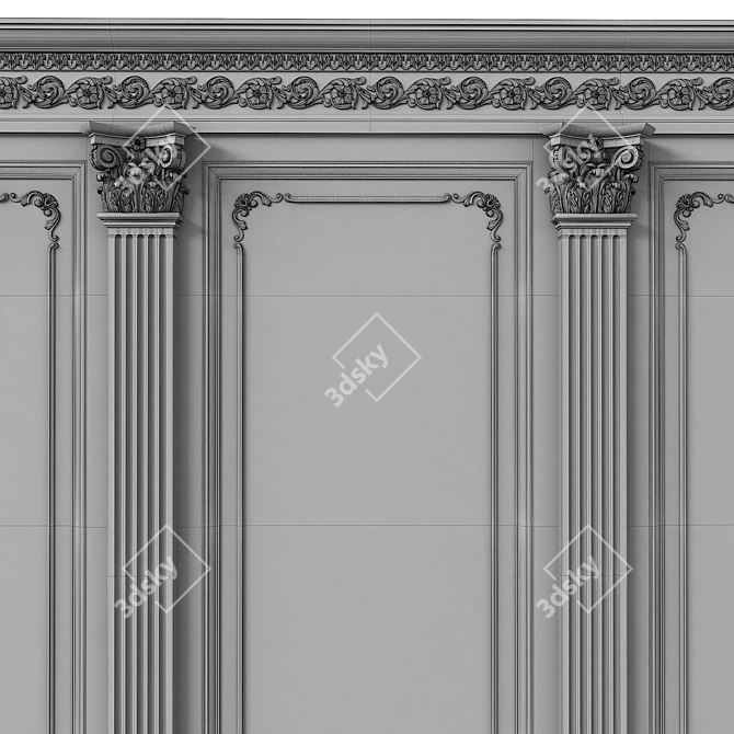 Versatile Wooden Wall Panels: Boiserie INT-030 3D model image 5