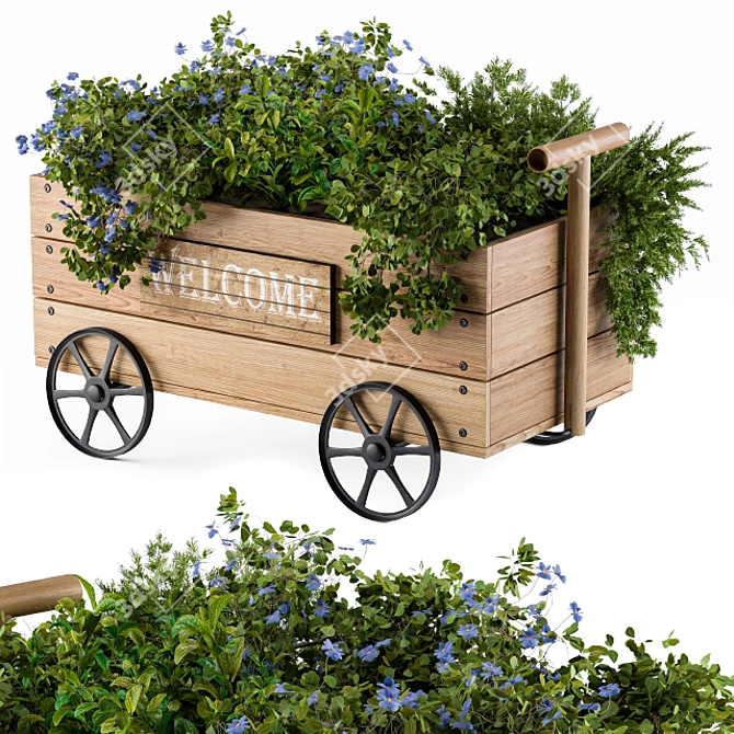 Rustic Plant Cart: Natural Charm 3D model image 1