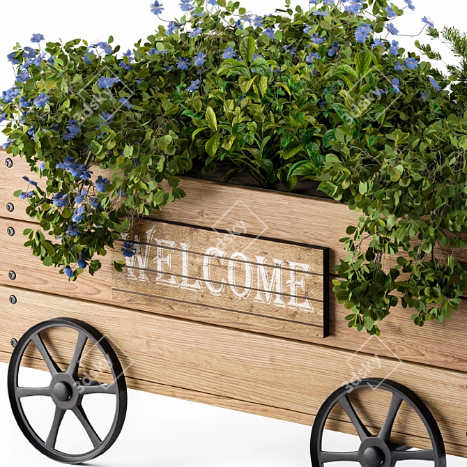 Rustic Plant Cart: Natural Charm 3D model image 3