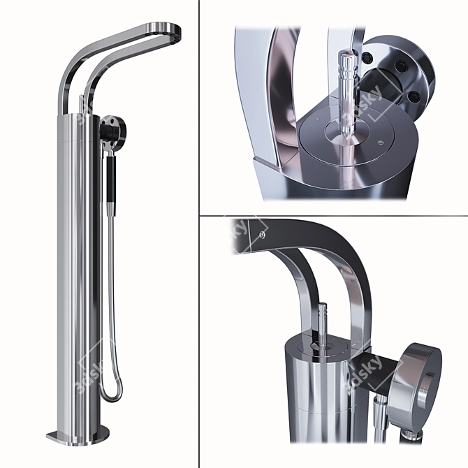 Philo 7003 Floor Mounted Mixer 3D model image 2