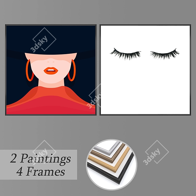 Elegant Frame Set with 2 Paintings 3D model image 1