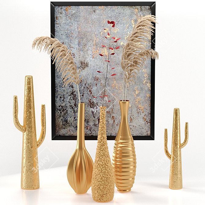 Saguaro Cactus Metal Sculpture Set 3D model image 6