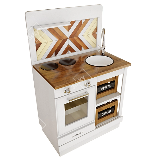 Scandi Mini: Handcrafted Wooden Children's Kitchen 3D model image 1