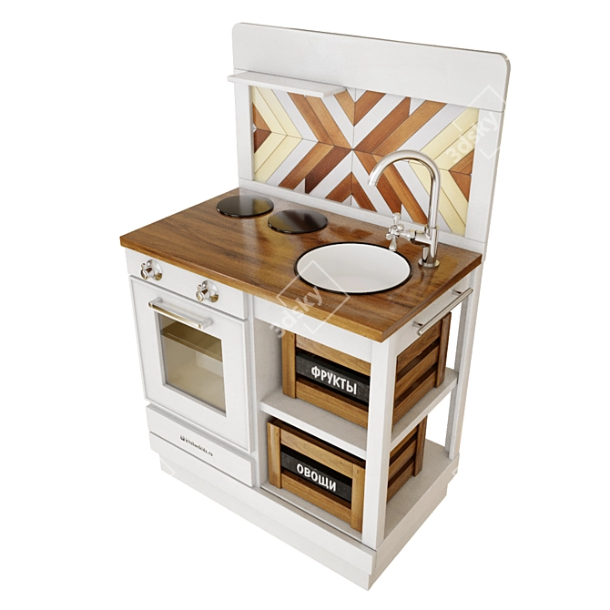 Scandi Mini: Handcrafted Wooden Children's Kitchen 3D model image 2