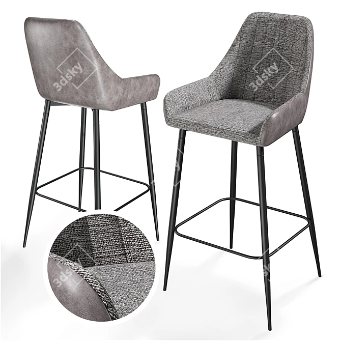 Elegant Metal and Fabric Bar Stool 3D model image 1