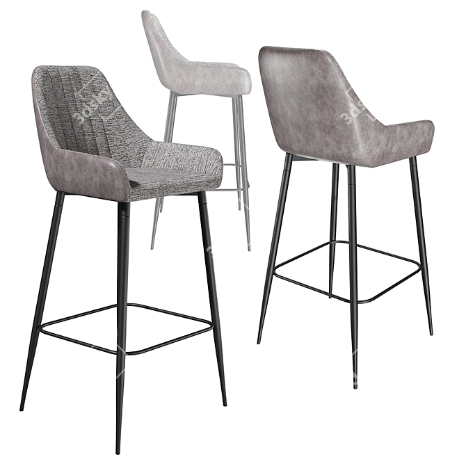 Elegant Metal and Fabric Bar Stool 3D model image 2