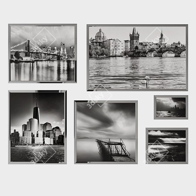 Monochrome Composition: Set of 6 Black and White Paintings 3D model image 1