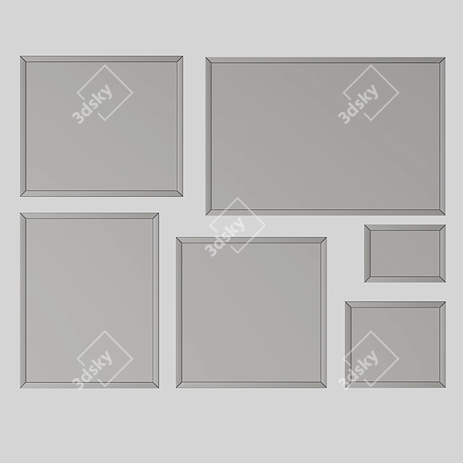 Monochrome Composition: Set of 6 Black and White Paintings 3D model image 2