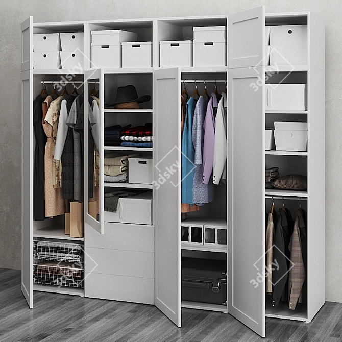 OPHUS Wardrobe: 7 Doors, 3 Drawers, White 3D model image 2