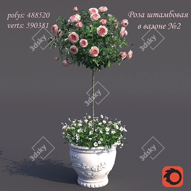 Stunning Potted Rose Bush 3D model image 1