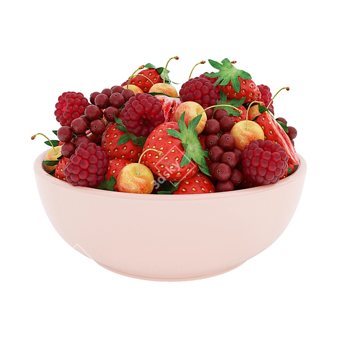 Vibrant Red Berry Bowl: Realistic 3D Model 3D model image 2