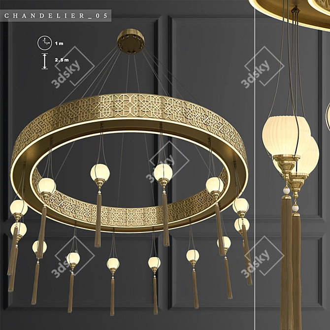 Elegant Islamic Chandelier for Spacious Areas 3D model image 1