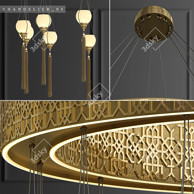 Elegant Islamic Chandelier for Spacious Areas 3D model image 2