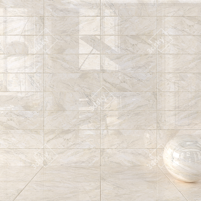 Bergama Cream Wall Tiles: Multi-Texture, High-Definition 3D model image 1