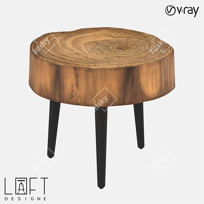 Rustic Wood and Metal Coffee Table 3D model image 1