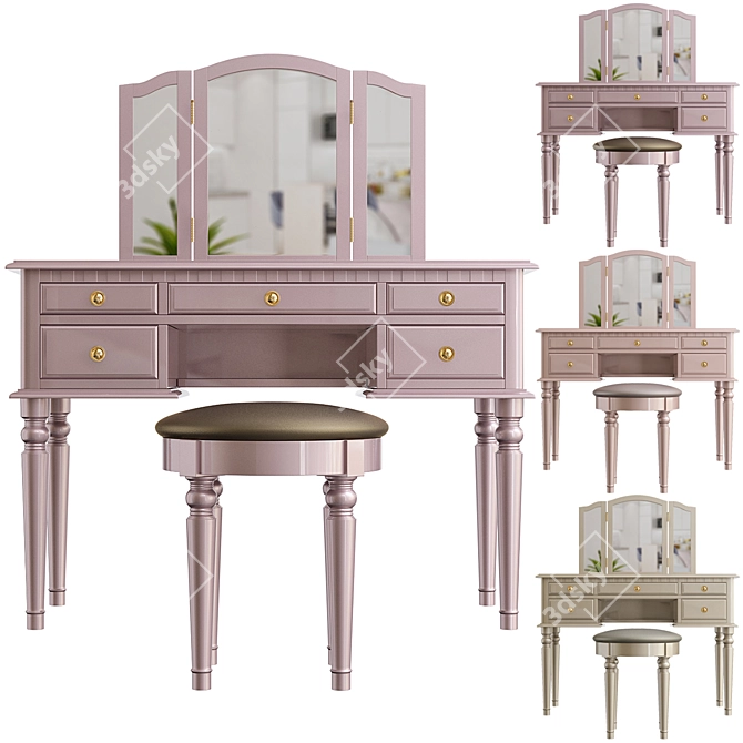 Brookland Metallic Silver Vanity Set 3D model image 1